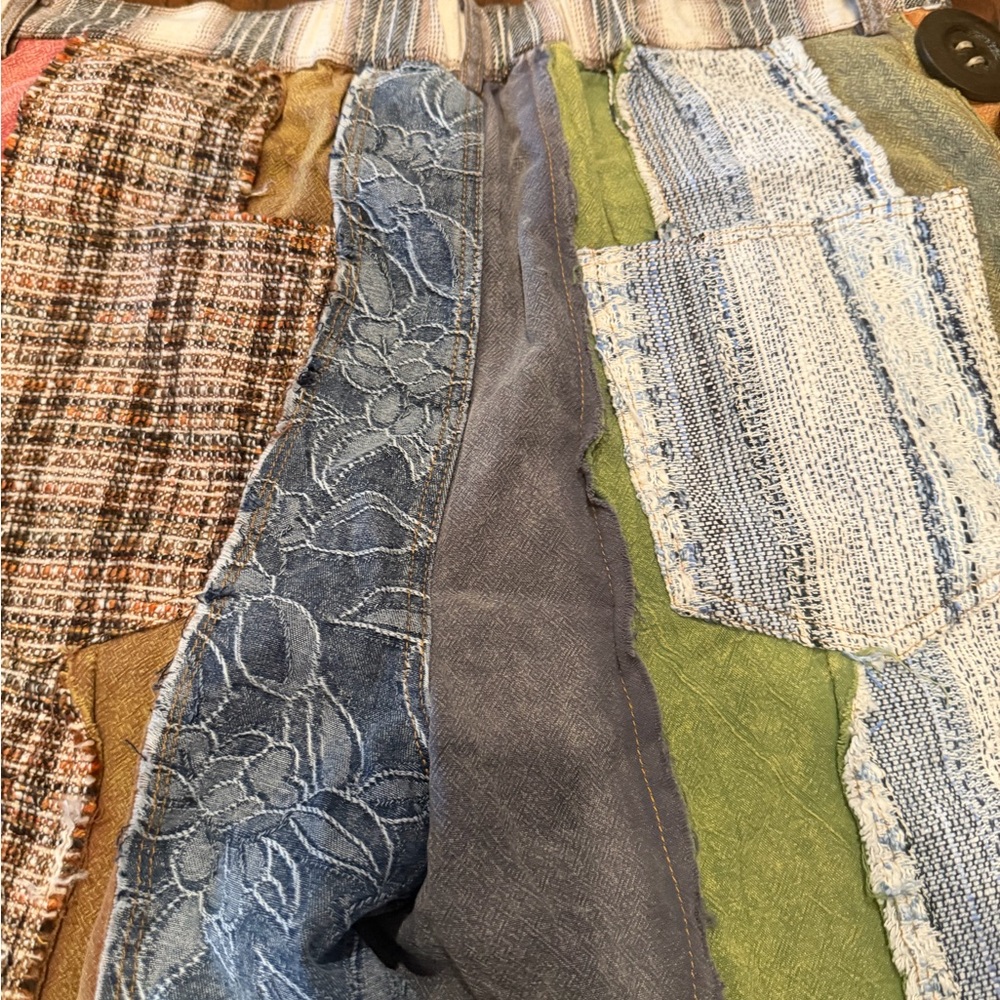 Custom Boho Patchwork Wide-Leg Pants with Button … - image 2